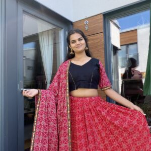 Fully Stitched Chaniya Choli Lehenga Set – Red Multicolour