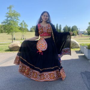 Fully Stitched Chaniya Choli Lehenga Set – Black Kutchi Embroidery