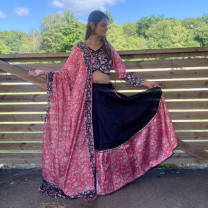 Fully Stitched Chaniya Choli Lehenga Set – Black with Floral Dupatta