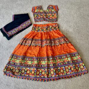 Fully Stitched Chaniya Choli Lehenga Set – Vibrant Orange Mirror Work