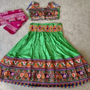 Fully Stitched Chaniya Choli Lehenga Set – Green Multicolour Embroidery