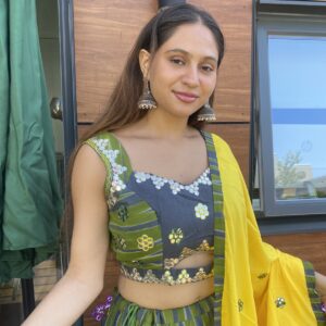 Fully Stitched Chaniya Choli Lehenga Set – Olive Green with Yellow Dupatta