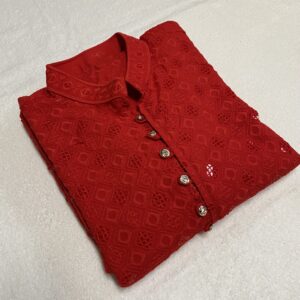 Chikankari Embroidered Kurta – Red Sequin Work