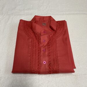 Embroidered Men’s Kurta – Coral Pink