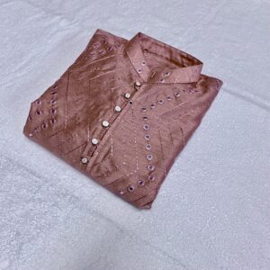 Embroidered Mirror Work Men’s Kurta – Peach Pink
