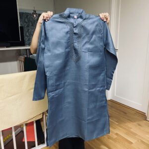 Embroidered Men’s Kurta – Steel Blue