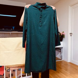 Chikankari Embroidered and Sequin Men’s Kurta – Deep Green