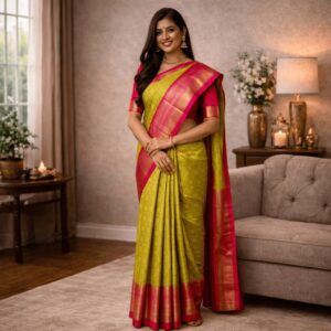 One Minute Saree – Rani Pink and Mustard Yellow