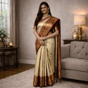 One Minute Saree – Maroon and Antique Gold