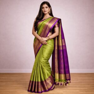 One Minute Saree – Lime Green and Orchid Purple