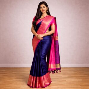 One Minute Saree – Navy Blue and Rani Pink