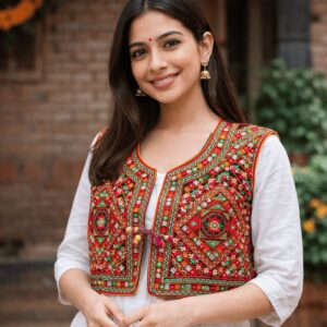Kutch Hand Embroidery Jacket – Geometric Mirror Pattern