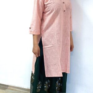 Cotton Striped Straight Kurta – Peach Salmon