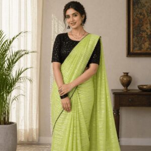 Silk Saree with Sequins Blouse and Lime Green Texture