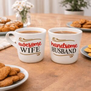 Couple Coffee Mug Set of 2 Awesome Wife Handsome Husband