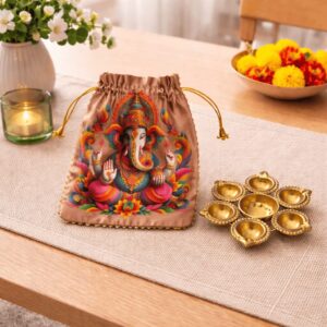 Brass Finish Urli with Ganesh Potli Gift Set