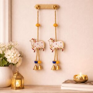 Set of 2 Pichwai Cow Wall Hangings with Bells