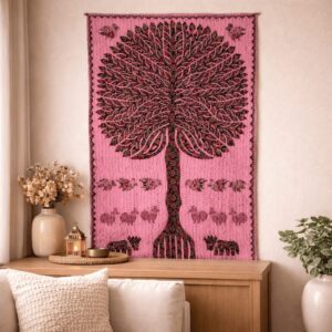 Tree of Life Cotton Wall Tapestry Pink