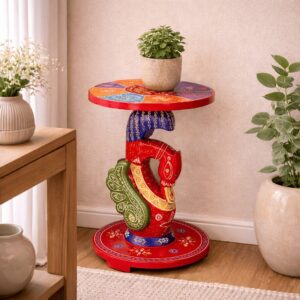 Hand Painted Wooden Stool Side Table Multi Color