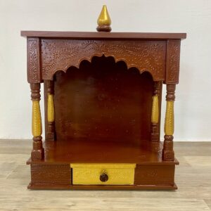 Brown Wooden Pooja Mandir with Drawer