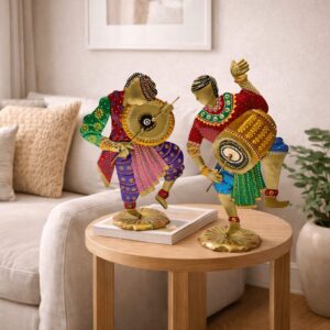 Wrought Iron Dancing Musicians Figurines Set of 2