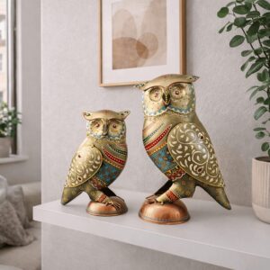 Handpainted Metal Owl Showpieces Set of 2