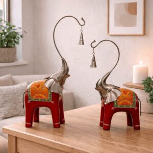 Thai Style Elephant Figurines Set of 2 Red