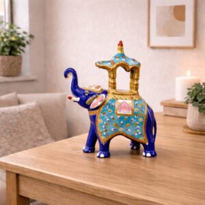 Meenakari Elephant Showpiece Blue and Gold