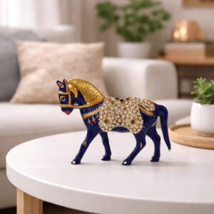 Meenakari Horse Showpiece Pearl Detail Blue