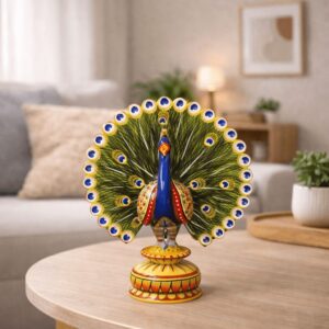 Handpainted Wooden Peacock Showpiece Multicolour