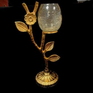 Floral Tealight Candle Holder – Antique Gold Glass Decor