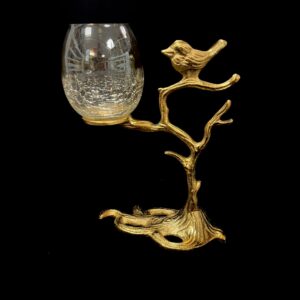 Bird Tealight Candle Holder – Antique Gold Glass Decor