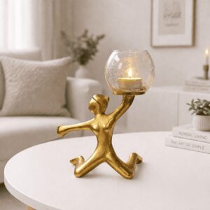 Gold Lady Tealight Candle Holder Crackle Glass