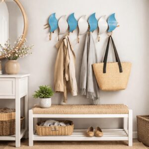 Iron Wall Hanger 7 Hooks Leaf Design Multicolour