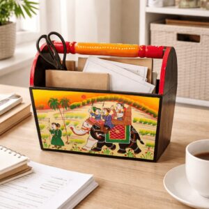 Handpainted Wooden Storage Basket Organizer