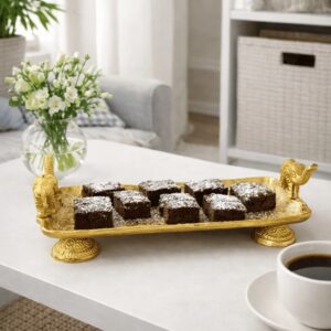 Handcrafted Metal Serving Tray with Elephant Handles