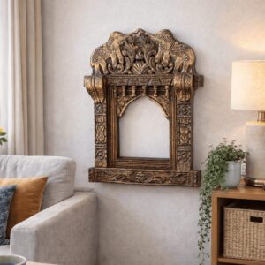 Wooden Elephant Carved Jharokha Wall Frame