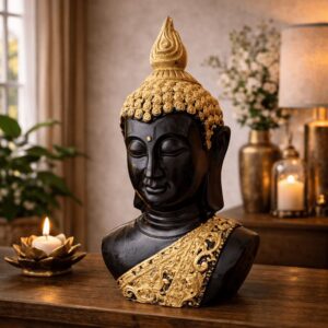 Black and Gold Buddha Head Sculpture