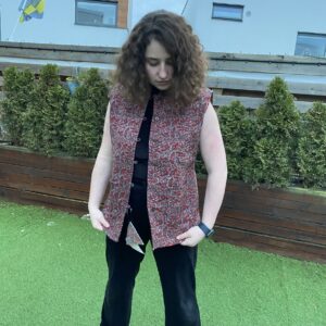 Handmade Kantha Reversible Cotton Sleeveless Jacket Red Paisley