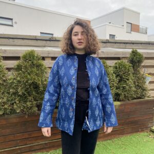 Handmade Kantha Reversible Cotton Jacket Indigo Blue Motif