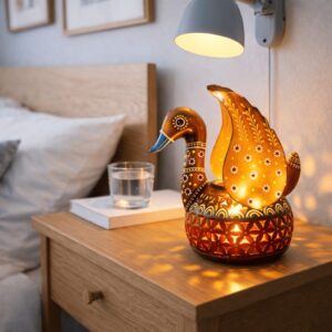 Handpainted Metal Swan Tealight Candle Holder Red
