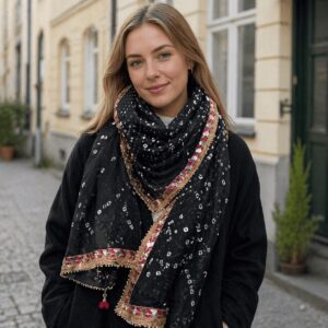 Bandhej Dupatta Scarf Carbon Black Tie Dye