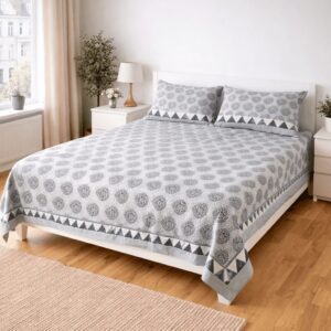 Grey Abstract Cotton King Bedsheet Set