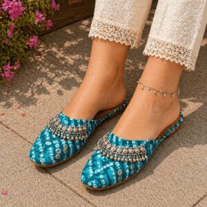 Teal Handmade Print Jutti Flat Shoes Size 38