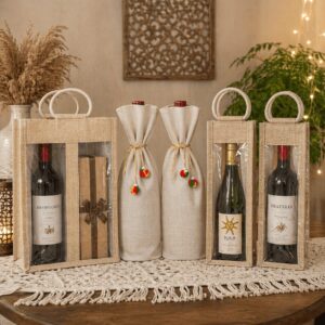 Jute Wine Bottle Gift Bag Set of 5 Mixed Styles