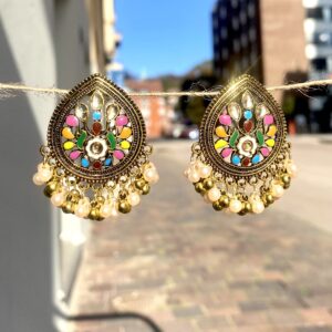Multicolor Statement Drop Earrings with Pearl Hangings