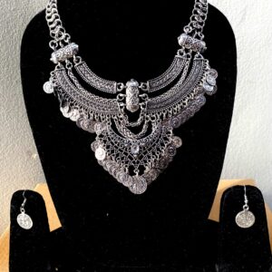 Oxidised Silver Statement Necklace Set with Earrings