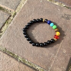 7 Chakra Beaded Bracelet with Black Stones