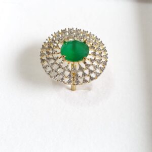 Emerald Stone Statement Ring Gold Tone