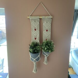 Macrame Cotton Double Plant Hanger for Wall & Balcony Decor